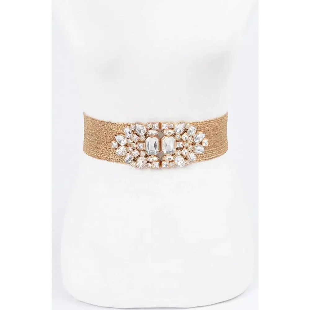 Multi Stone Metallic Straw Stretch Plus Size Belt